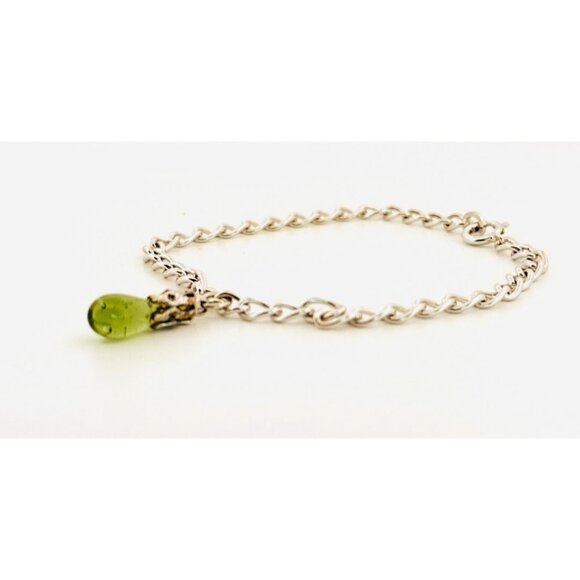 Estate Sterling Silver 925 Charm Bracelet with Peridot Dangle, Spring Ring Clasp - Picture 12 of 12